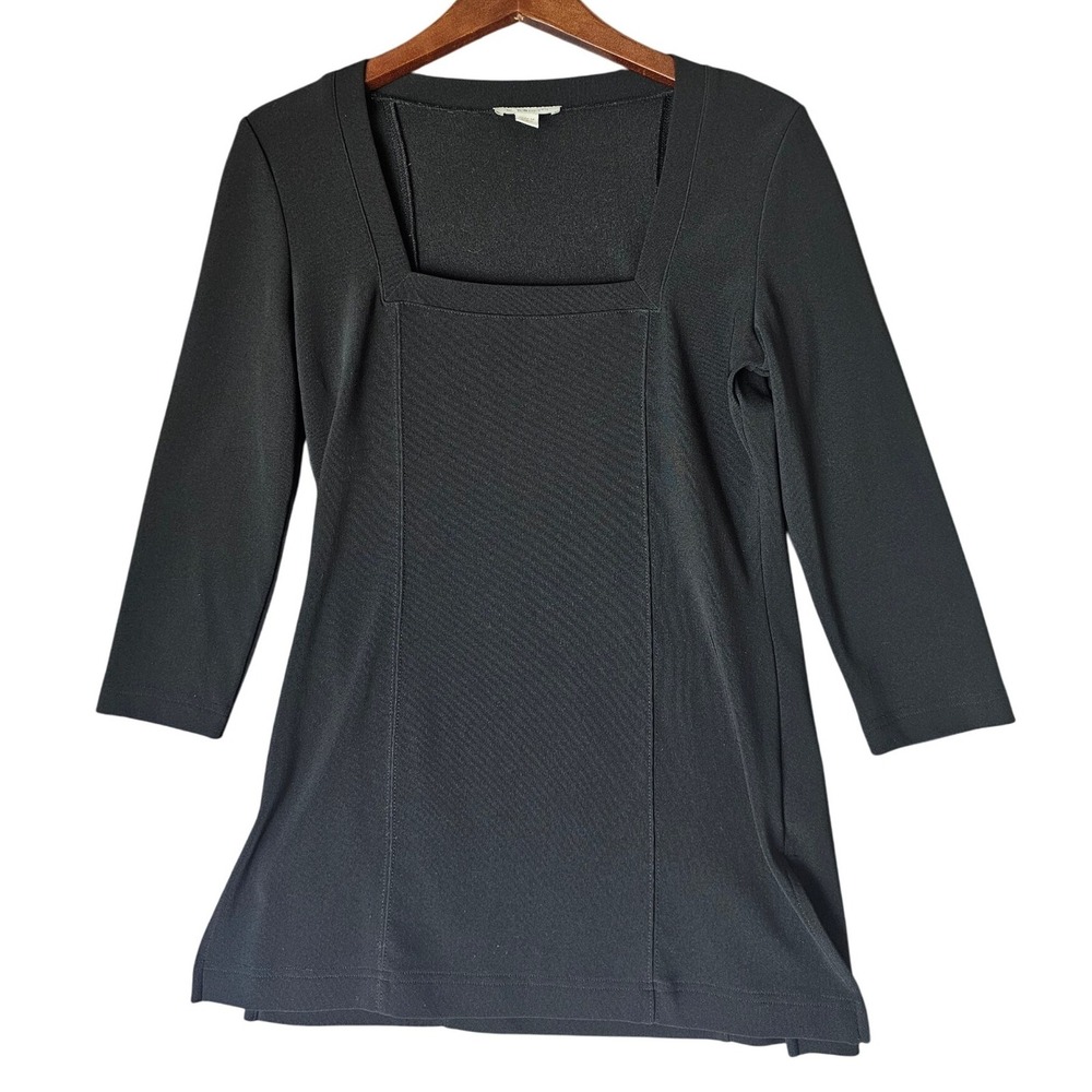 Boston Proper Women's Black 3/4 Sleeve Square Neck Stretch Minimalist Top‎ M